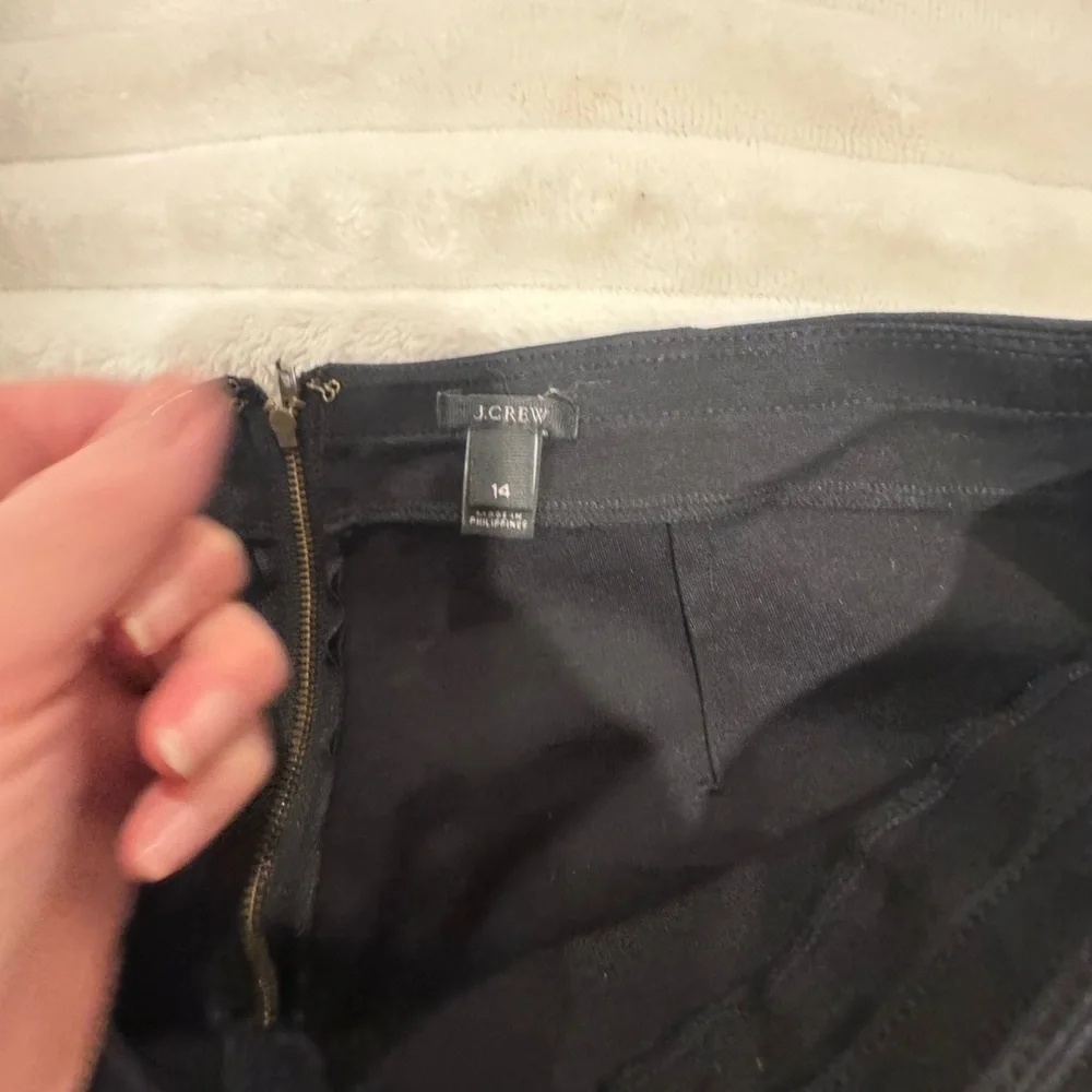 J. CREW Black Stretch Flat Front Ponte Pants With Leather Trim Size 14